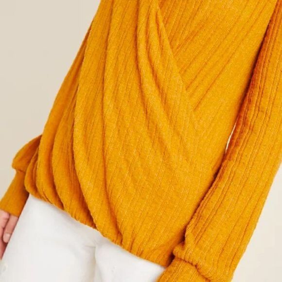 NWOT Anthropologie Maeve Rafaela Hacci Surplice Cable Knit Pumpkin Orange Top - Picture 5 of 11